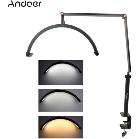 TONYSA Lampada da terra a LED, lampada 3000K-6000K, lampada a mezzaluna regolabile a 360° per tatuatori, truccatori, studi di bellezza, cura della pelle, riprese (nero)