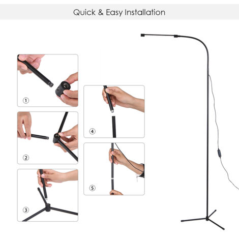 TONYSA Lampadaire LED USB à intensité variable, 3 températures de couleur, 10 niveaux de luminosité, lumens élevés, commande par interrupteur pour lecture, salon, chambre à coucher