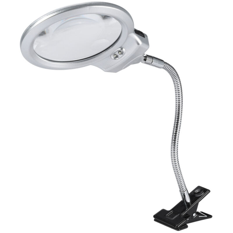 TONYSA Lampe de bureau type loupe avec lumière LED, loupe ronde à pince en métal, grossissement 2,5 à 5 fois