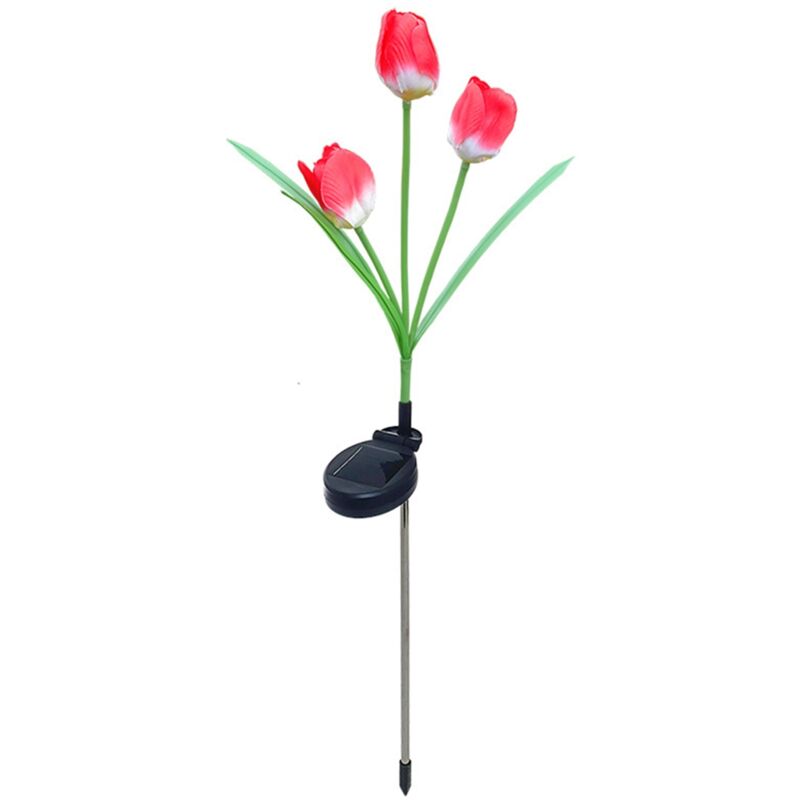 TONYSA Lampe solaire de jardin tulipe, 3 Branches, imperméable, extérieur, fleur, piquet LED, pour Patio, arrière-cour, décoration de pelouse, rouge