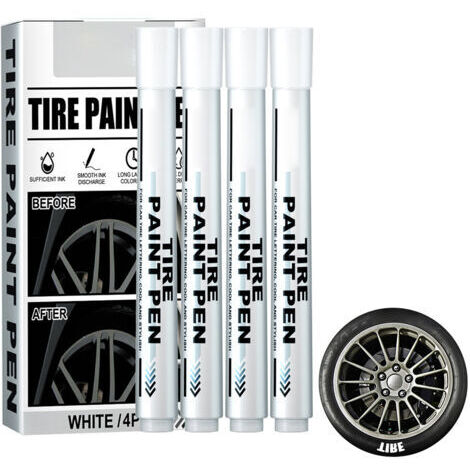 TONYSA Lot de 4 marqueurs blancs Peinture pour pneus Graffiti à base d'huile imperméable pour traces de pneus en caoutchouc