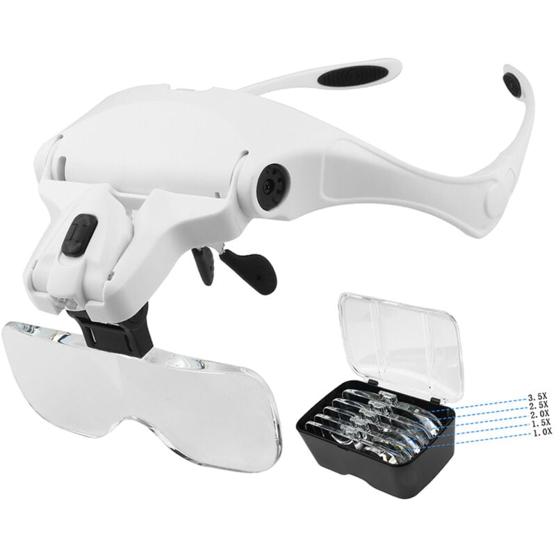 Tonysa - Lunettes Loupe avec 2 Lumières led, Frontale Grossissantes Casque Loupe Mains Libres pour Couture, Lecture Réparations, Bijoux, Montres et