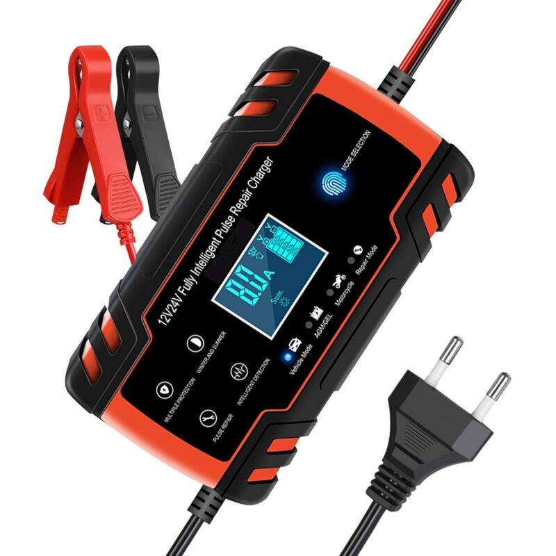 Tonysa - Mainteneur de Chargeur de Batterie Intelligent 8A 12V/24V avec lcd Tactile Écran Protections Multiples de Réparation pour Voiture,