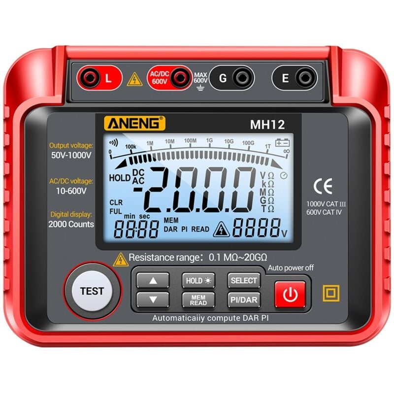 Mégohmmètre Numérique Mégohmmètre Électronique Mesureur De Détection De Rétro-éclairage Mégohmmètre Testeur De Résistance D'isolement Lcd Écran Lcd