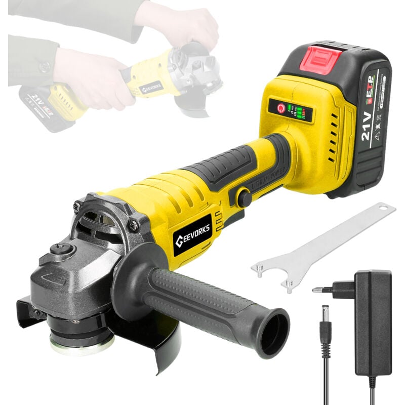 Meuleuse Grinder d'angle 125, 21 v M14 Meuleuse d'angle moteur sans balais avec piles 1300 mAh pour couper et polir les carreaux de céramique, bois,