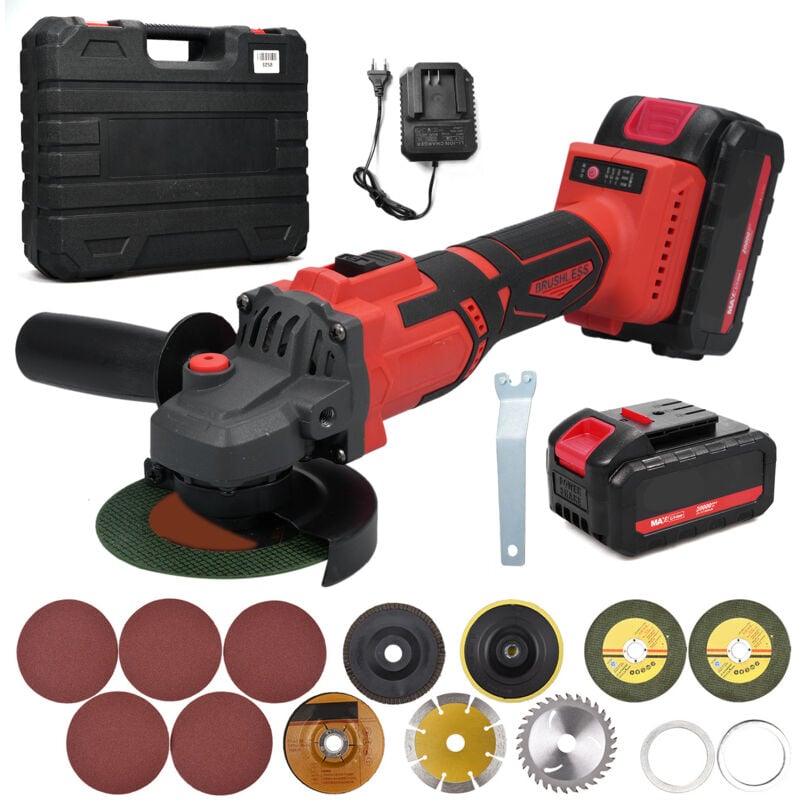 Meuleuse sans Fil 21V, Meuleuse d'Angle avec Professional Disqueuse 2Batterie 4.0Ah, Clé, 9000 rpm, pour le Meulage et la Coupe, Bricoleur,