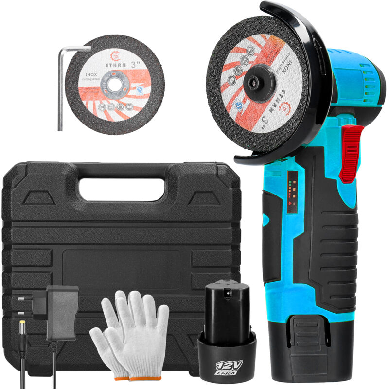 Mini Meuleuse d'angle Meuleuse d'angle sans fil 76mm avec 2 batteries 1200mAh, 19500RPM, Petite Meuleuse d'angle avec 2 disques de coupe, Meuleuse