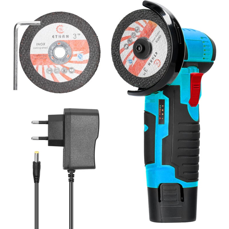 TONYSA Mini Meuleuse D'Angle Sans Fil 19500RPM 12V Professional Disqueuse Sans Fil avec à batteries 1200mAh, 2 Disques à Tronçonner 76mm, Meuleuse