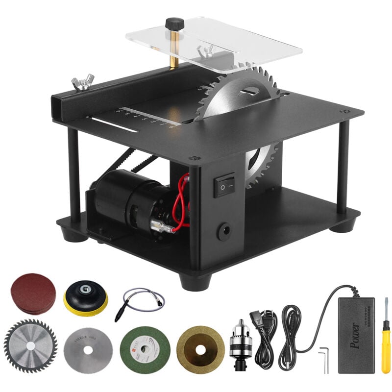 Tonysa - Mini Scie Circulaire Sur Table 200W Portable, avec 4 Lames, Vitesse Réglable, épaisseur de coupe de 0,1 à 35 mm, pour bricolage précis