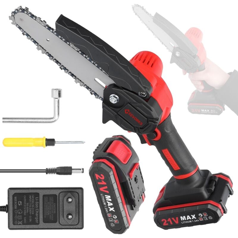 Tonysa - Mini Tronçonneuse 2 Batterie 1200mAh 6 Pouces, Mini tronçonneuse, Petite Tronconneuse Thermique Coupe Branche Electrique Scie Electrique