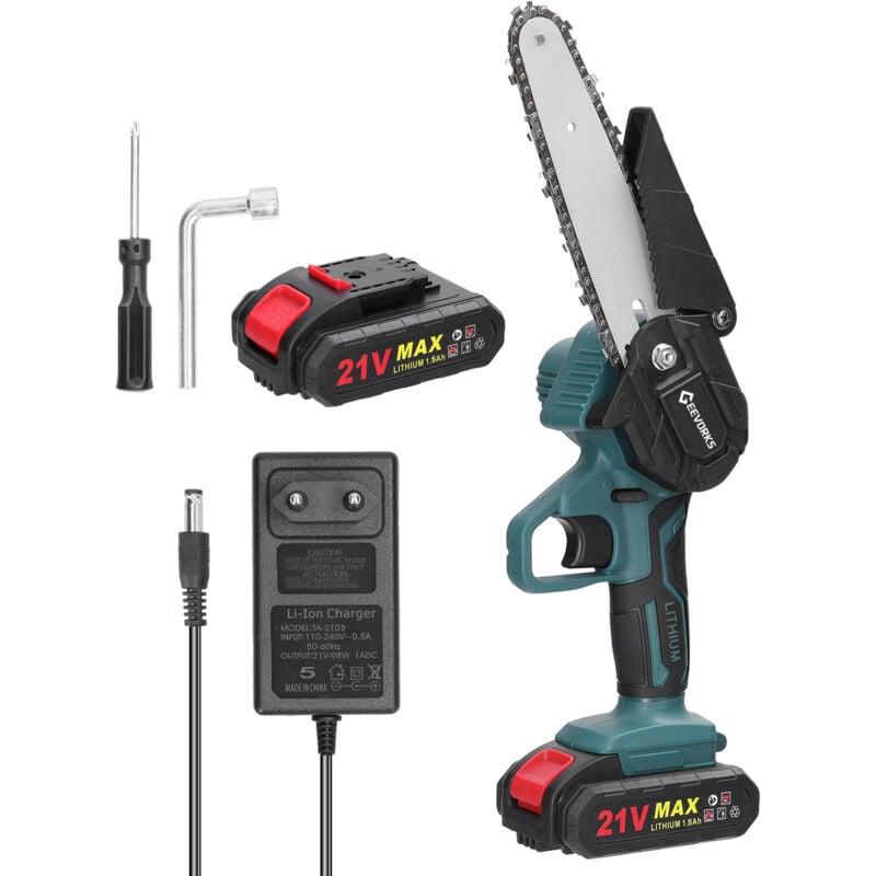 Tonysa - Mini Tronconneuse 2 Batterie 1500mAh, 6 Pouces Tronconneuse Electrique Sans Fil Brushless, Petite Tronçonneuse pour Jardin