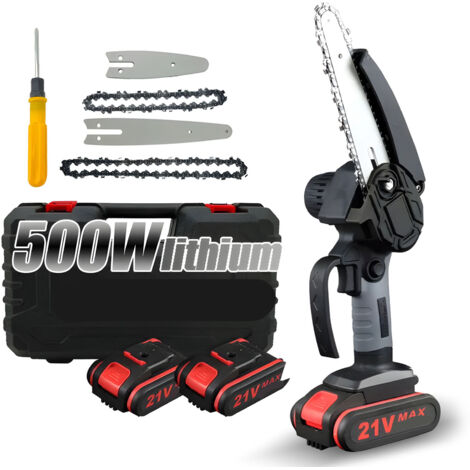 TONYSA Mini Tronconneuse a Batterie 4 / 6 Pouces 500W Tronçonneuse Électrique sans Fil avec 2 Batteries, 2 Chaînes, Scie à Chaîne Électrique à une Main pour l'élagage le Jardin