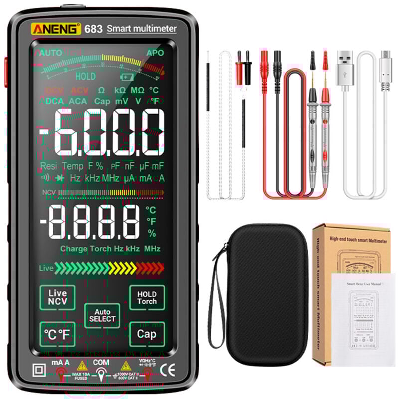 Tonysa - Multimètre Numérique Intelligent Automatique avec Grand Écran Couleur 6000 Comptes Testeur de Tension Multifonction de Capacitance Diode