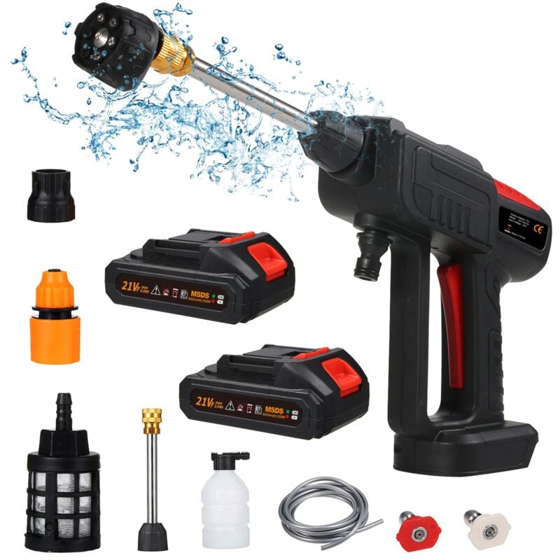 TONYSA Nettoyeur Haute Pression à Batterie, Max 870 PSI avec 2 x Batteries, Pulvérisateur de Mousse, 6-en-1 , pour Le Nettoyage et Arrosage