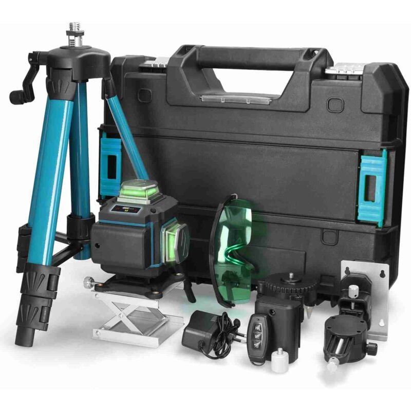 Niveau laser 16 lignes,niveau laser vert auto-nivelant 4x360°,luminosité laser réglable,Fenêtre laser rotative 360°,Pas d'angle mort dans