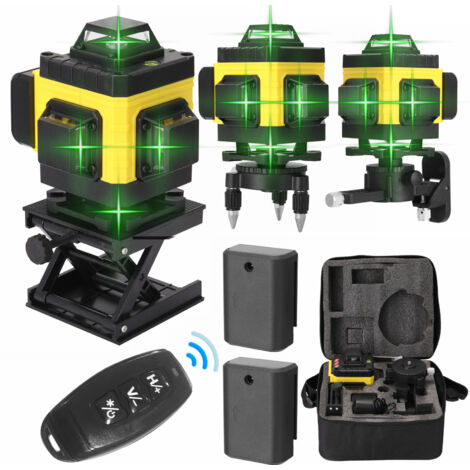 TONYSA Niveau Laser vert 4D 16 lignes,Niveau laser auto-nivelant à 360°,Batterie au lithium rechargeable 2x1200mAh,IP54 étanche à l'eau et à la poussière,Niveaux laser avec télécommande