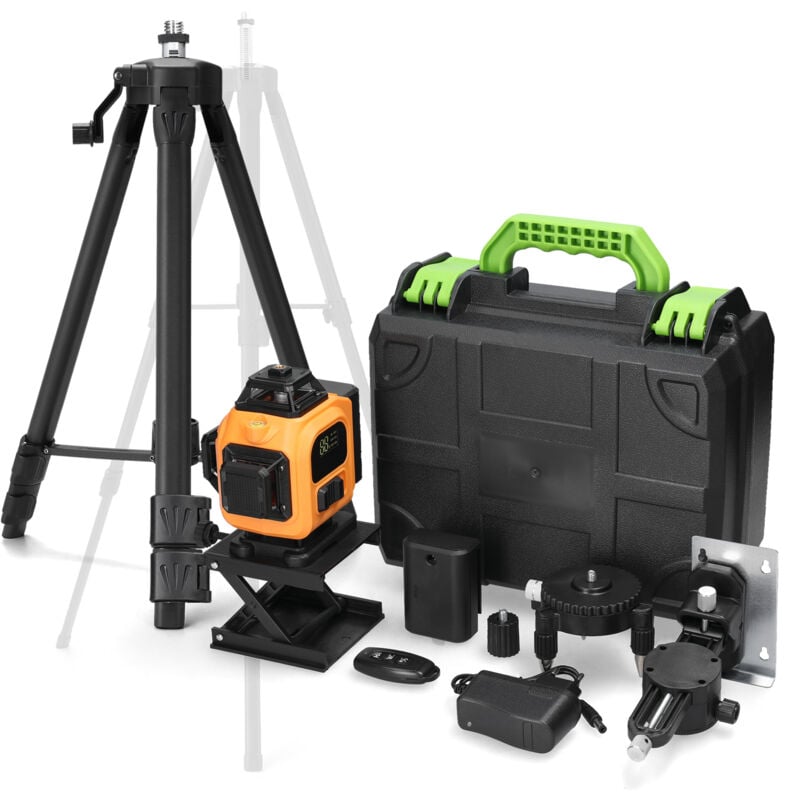 Niveau Laser vert 4D 16 lignes,Niveau laser auto-nivelant à 4 x 360°,Batterie au lithium rechargeable 2x2400mAh,IP54 étanche à l'eau et à la