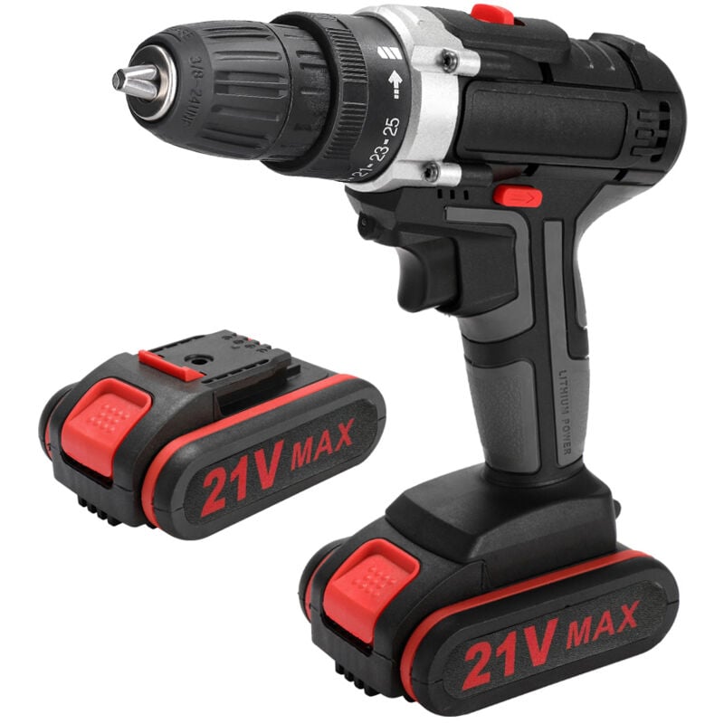 Perceuse à Percussion 21V - Perceuse visseuse à percussion - perceuse sans fil - 2 batteries / chargeur - 2 vitesses - Tonysa