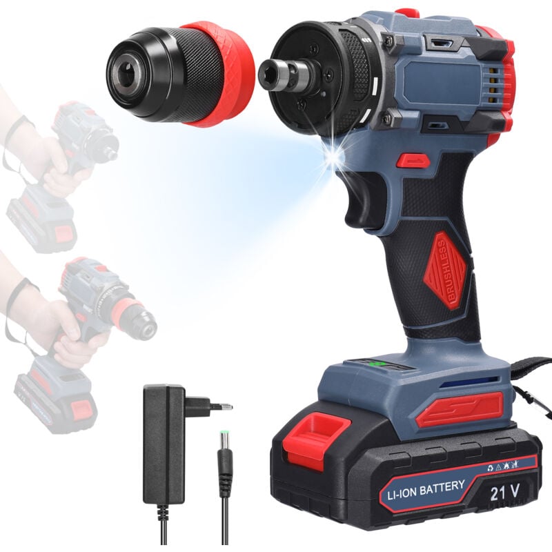 Perceuse Visseus Sans Fil 1 x 1300mAh Batteries, Visseuse Devisseuse 55Nm Perceuse Percussion,21+1 Réglages de Couple,LED,pour Bricolage - Tonysa