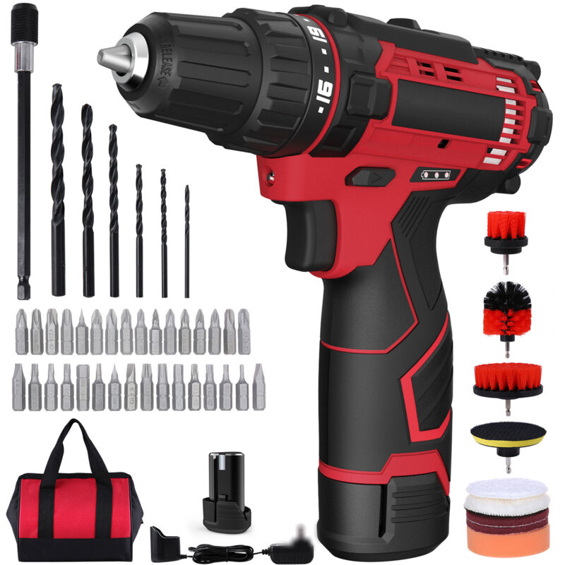 Tonysa - Perceuse Visseuse Sans Fil 12V, Perceuse Devisseuse Sans Fil avec Batterie 2000mAh , 48 Accessoires, 18+1 Réglages de Couple, 2 Vitesse,