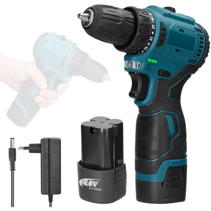 Perceuse Visseuse Sans Fil 16.8V, Visseuse Devisseuse Sans Fil avec 2 Batteries, 23+1 Réglages de Couple, 2 Vitesses, led, pour la Bricolage - Tonysa