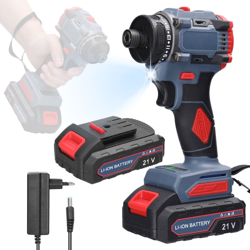 Tonysa - Perceuse Visseuse Sans Fil 21V, Visseuse Devisseuse avec 2 Batteries 1300mAh, 55Nm Percussion, 23+1 Réglages de Couple, 2 Vitesses, led,