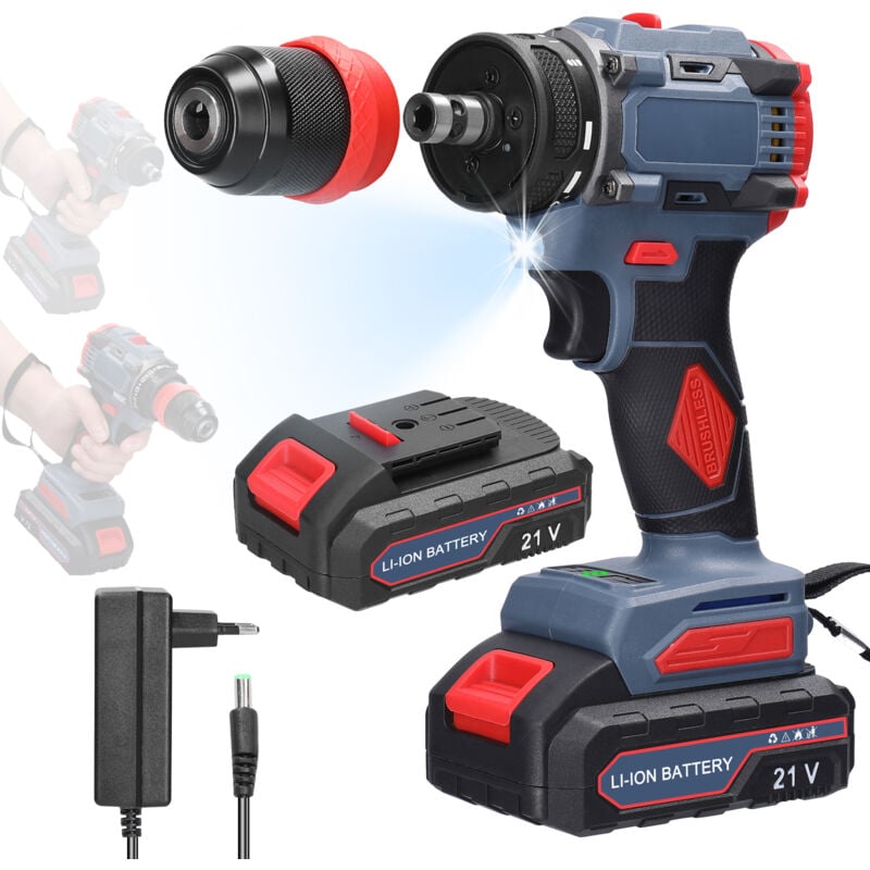 Tonysa - Perceuse Visseuse Sans Fil 21V, Visseuse Devisseuse Sans Fil avec 2 Batteries 1300mAh, 55Nm, 21+1 Réglages de Couple, 2 Vitesses, led, pour