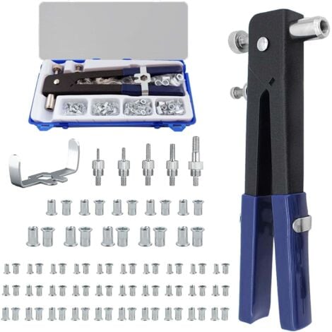 TONYSA Pince a Insert: Pince à Insert Fileté 86PCS Pince pour écrous à river Outil pour écrous à river Ecrou à river et mandrin avec M3 M4 M5 M6 M8 pour meubles Décoration Remorque(Bleu)