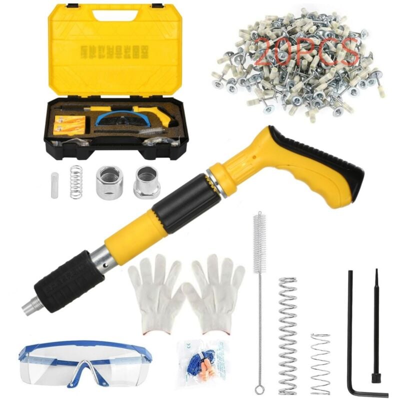 Pistolet à ongles manuel avec 20 clous ronds, 5 vitesses - Pistolet à ongles pour acier et béton - Pistolet à ongles portable pour protéger le