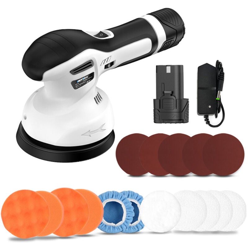 Polisseuse excentrique sans fil - batteries - 6 vitesses variables - Polisseuse de voiture - Pour le polissage, le meulage, la voiture, le bateau
