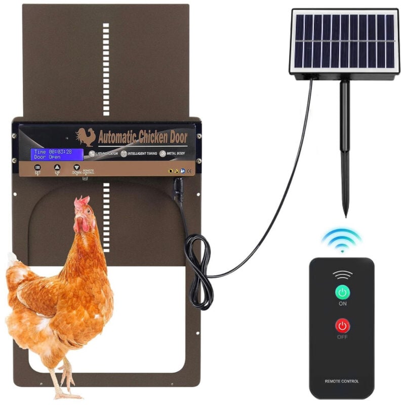 Porte Poulailler Automatique Solaire Anti-Pincement avec Minuterie/Capteur de Lumière, Porte Automatique Poulailler Solaire Grand Panneau Solaire