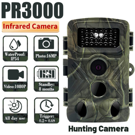 TONYSA PR3000 Caméra de Chasse 16MP 1080P Vdéo  Infrarouge Vision Nocturne, Piège à Caméra de Jardin, Caméra Extérieure