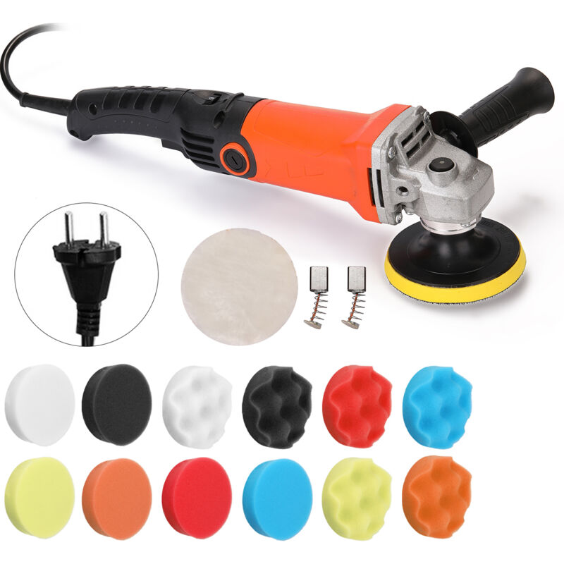 Pulidora de automóviles, máquina pulidora de 1200 w, pulidora, 6 velocidades variables, almohadilla de pulido de 100 mm, mango en d y mango lateral,