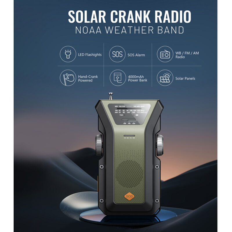 TONYSA Radio à énergie solaire extérieure multifonctionnelle manivelle recharge Portable Camping randonnée pêche avec fonction d'éclairage