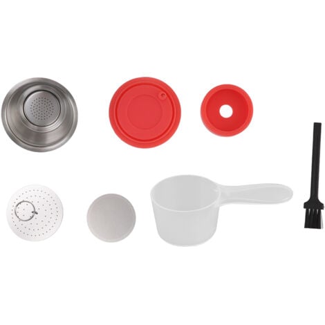 TONYSA Recharge en acier inoxydable Capsules de café Ensemble de tasses à café réutilisables avec couvercle en poudre pour Dolce Gusto Rouge