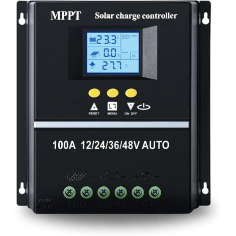 TONYSA Régulateur de Charge Solaire MPPT 100A 12V/24V/36V/48V MPPT Controleur solaire Écran LCD ID automatique Entrée max 100V DC Pour Plomb/acide/Lithium batterie Double USB Noir