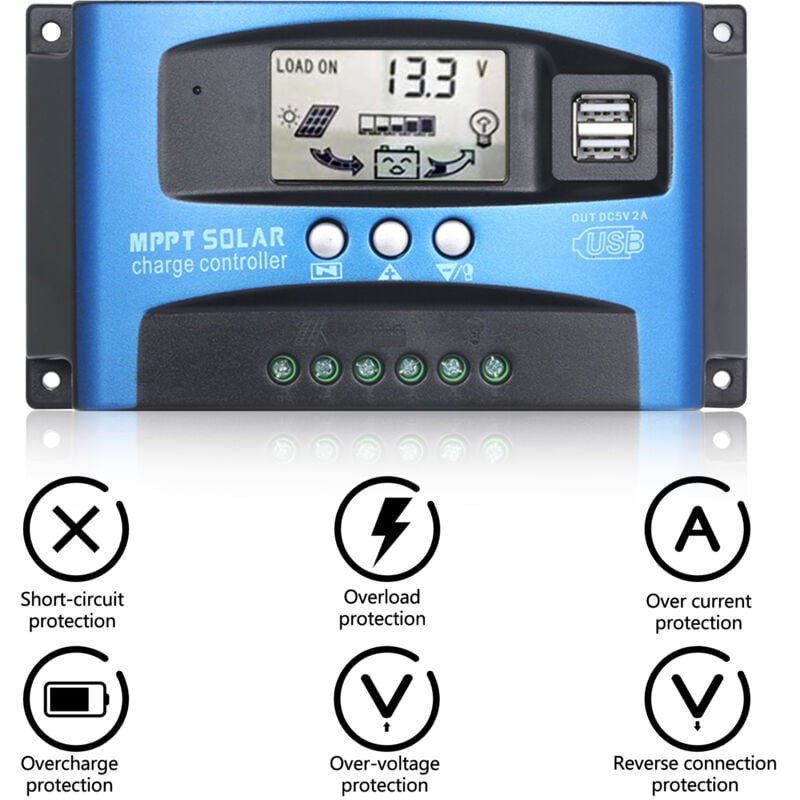 Régulateur de charge solaire mppt 100A, Régulateur de charge de panneau solaire,Régulateur de charge de panneau solaire 12/24V Contrôleur de charge