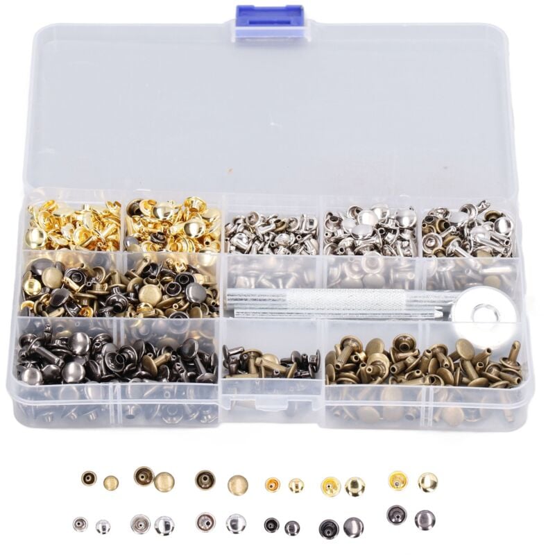 Rivets en Cuir 360 Pièces Double Rivet Goujons Tubulaires en Métal Rivets Couture Sac,Rivets Cuir avec 3 Pièces Outil de Fixation et Punch Pince pour