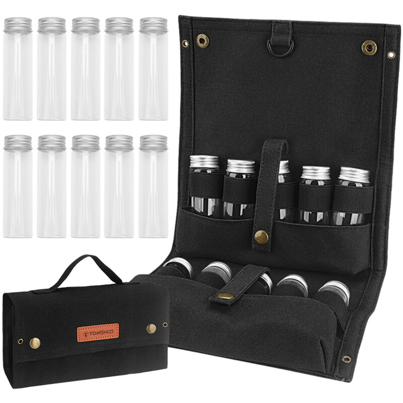 Tonysa - Sac à épices portable avec 10 pots à épices, sac de rangement en toile pour assaisonnement, organisateur, porte-bouteille d'assaisonnement