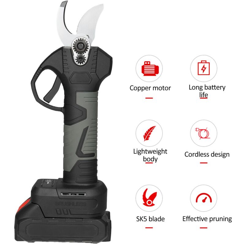Sécateur Électrique Sans fil, 30mm Secateur electrique avec Écran, Sécateur Professionnel Brushless avec 1 Batteries de 2.0Ah pour les branches, les