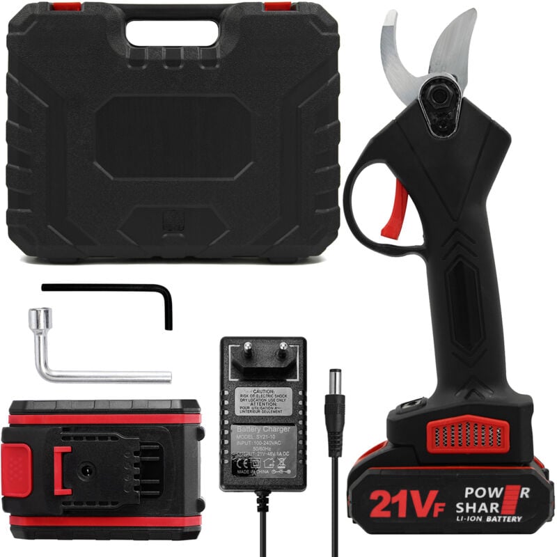 Sécateur Électrique Sans fil, Kwoxet secateur electrique diamètre de coupe maximum 30mm, avec 2 sécateur électrique rechargeables 21 v 1200 mAh,