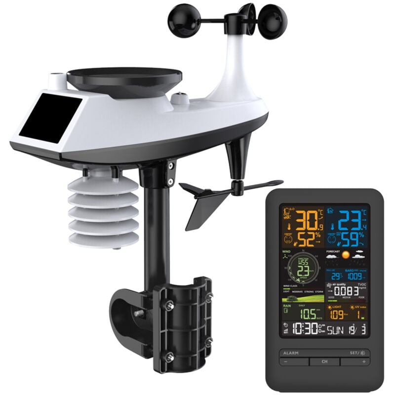 Tonysa - Station Météo Professionnelle wlan - Station Météo Sans Fil WiFi Internet Avec Capteur Extérieur, Pluviomètre, Prévisions Météo, Anémomètre,