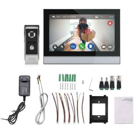 TONYSA Système d'interphone vidéo Tuya Wi-Fi 7 pouces HD 1080p avec sonnette, écran tactile de surveillance intérieure, caméra extérieure à vision nocturne infrarouge, déverrouillage à distance via ap