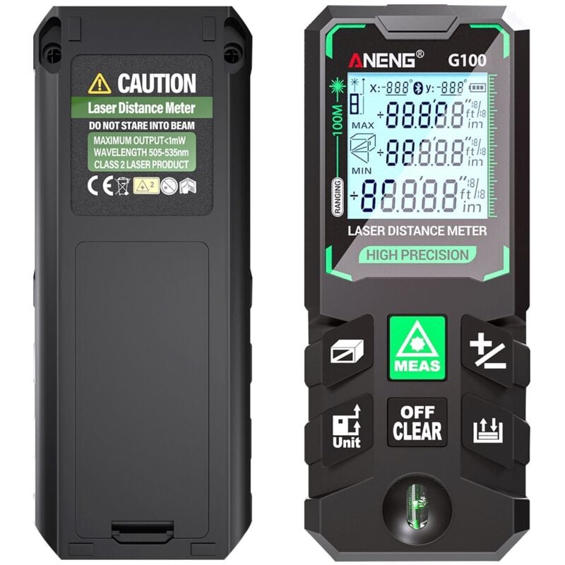 TONYSA Télémètre Laser bilatéral 100M, Appareil de Mesure de Distance de Niveau à Bulle numérique et Affichage numérique à rétroéclairage, M/in/Ft,