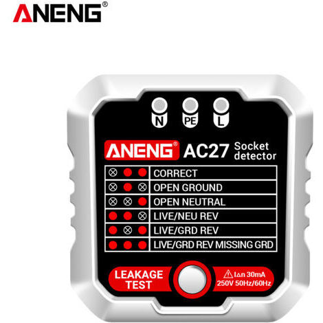 TONYSA Testeur de Prise, Testeur de Prise de Courant à Affichage Numérique LCD Détecteur de Phase Fil de Terre polarité Testeur de Prise de Fuite électrique (UE 220V)