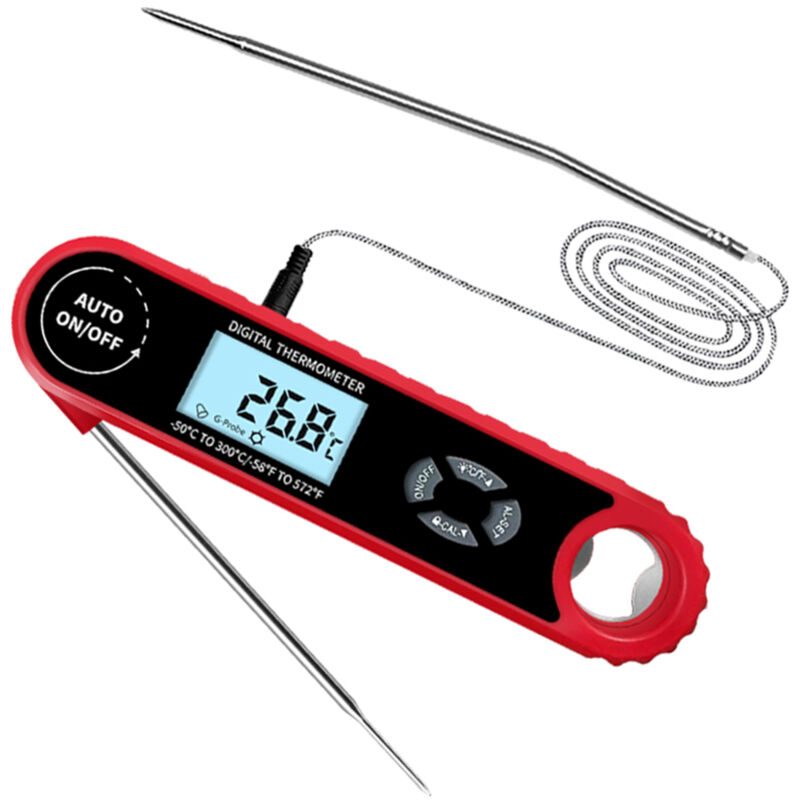Thermomètre à viande - Thermomètre de cuisine numérique - Affichage instantané de 3 secondes - Longue sonde pliable et écran lcd - Pour cuisine,