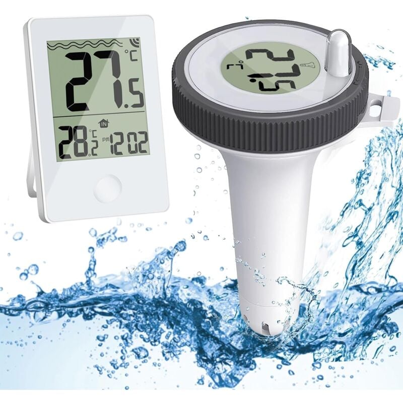 Thermomètre Piscine Sans Fil Flottant, Thermomètre de Piscine Connecté Numérique avec Récepteur Radio lcd, Portée jusqu'à 60 m, Pour