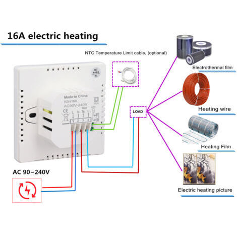 TONYSA Thermostat intelligent pour la maison, écran tactile, contrôle de température programmable, protection IP20, mode automatique/manuel, chauffage électrique au sol numérique 16 A
