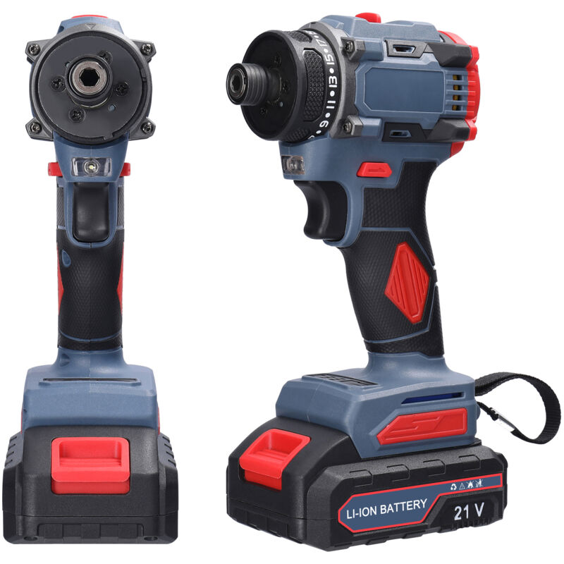 Tournevis électrique, Perceuse Visseuse Sans Fil 21V, Visseuse Devisseuse Sans Fil , Perceuse Percussion 55Nm, 23+1 Réglages de Couple, 2 Vitesses,