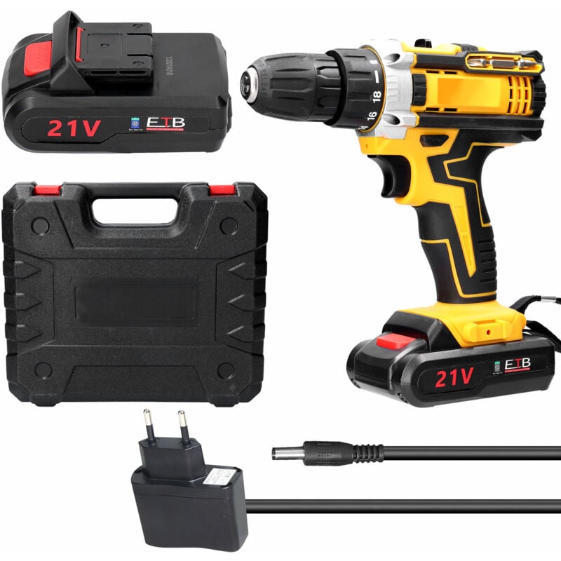 Image of Tonysa - Trapano avvitatore a batteria da 21 v, con 2 batterie da 1200 mAh, 2 velocità, luci a led, 25 accessori, trapano avvitatore per il fai da te